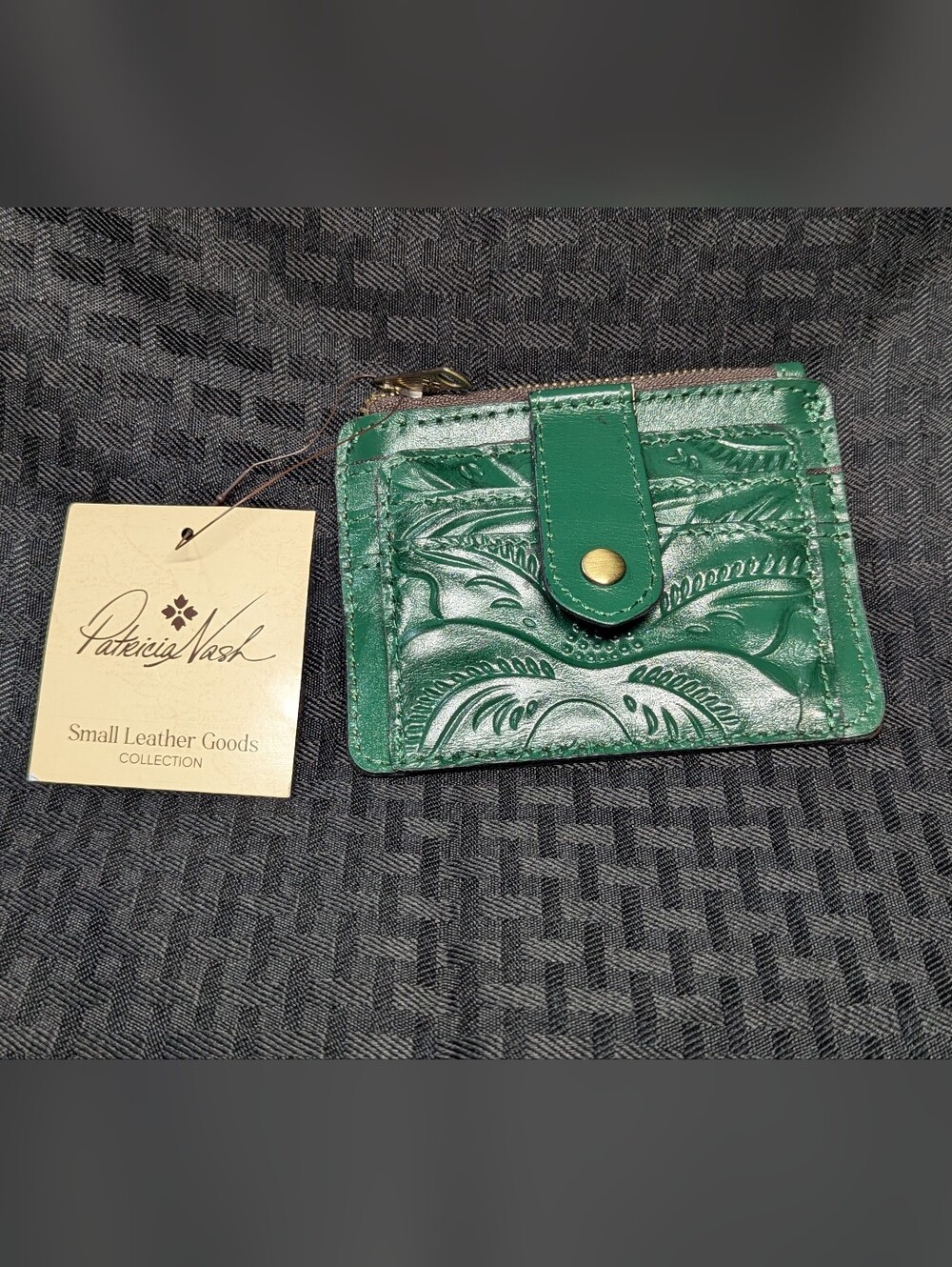 Soft Green Patricia Nash Tooled Cassis ID Wallet.